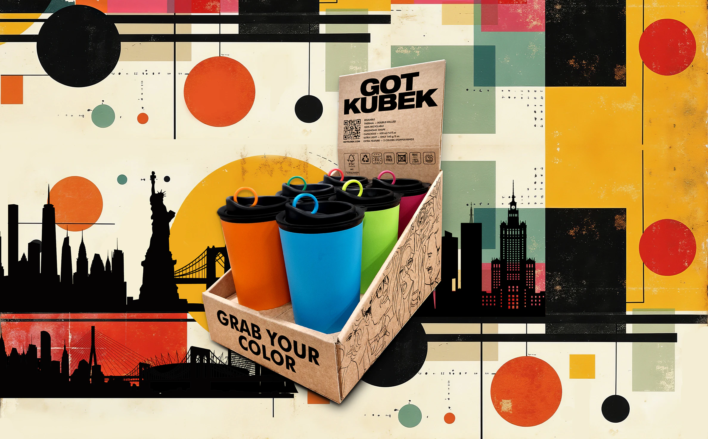 Minimalist print style collage poster, Abstract grunge backdrop,